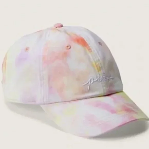 NWT Victoria Secret Pink Adjustable Baseball Hat Cap Pink Daisy Tie Dye VICTORIA main image 2